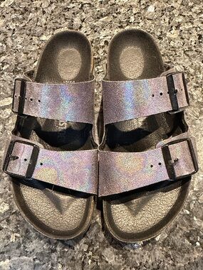 Birkenstock women’s Iridescent Double-Strap Sandals - Black Footbed